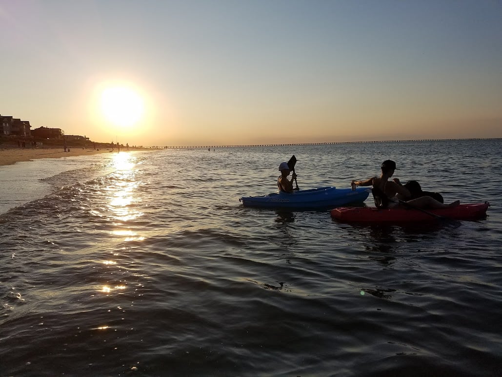 kayaks at sunset